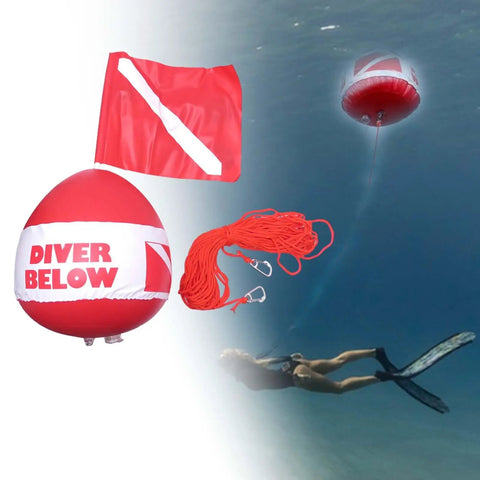 Red Dive Flag Inflatable Surface Marker Buoy For Scuba Diving Spearfishing And Boating With High Visibility Signaling In Use