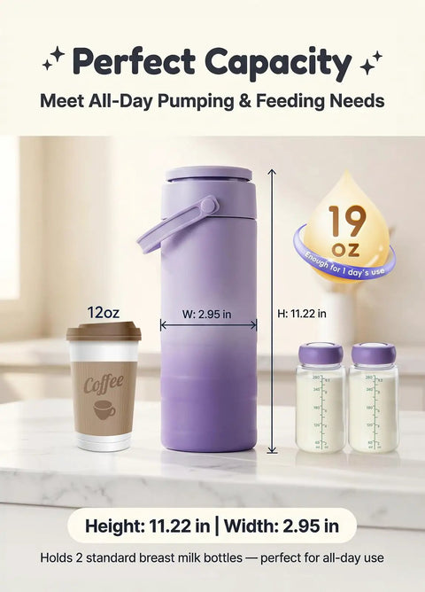Portable Breast Milk Cooler With 24 Hour Surround Cooling Tech Keep Your Nursing Stash Fresh At Work Or On The Road, 19 oz capacity with milk bottles.