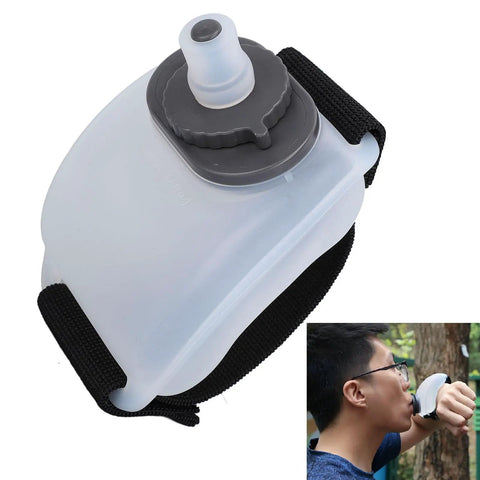 200ml Silicone Wrist Water Bottle With Leakproof Bite And Drink Spout Sealed To Stop Spills on wrist with adjustable strap