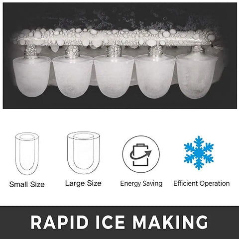 Top Shelf Countertop Ice Maker Delivers Clear Blocks Fast Automatic Draining with clear ice blocks forming in line.