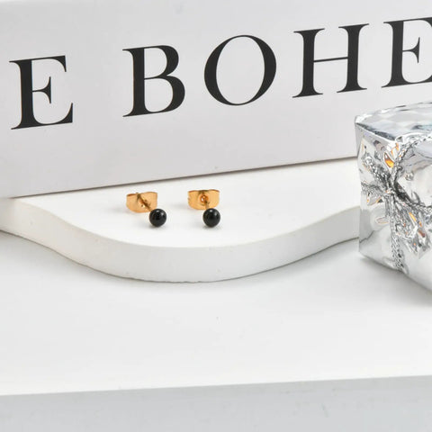 Dope Dainty Ball Stud Earrings Set For Women And Men, 3mm Tiny Black Hand Painted Enamel Color, Hypoallergenic Surgical Steel With 14K Gold Plated Option, Great For Second Piercings And Multiple Holes, Everyday Cute Jewelry, gold ball studs