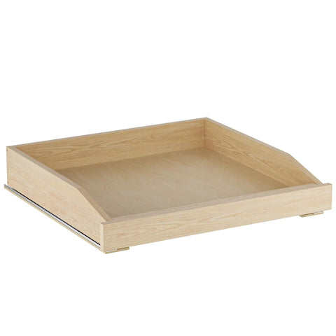 Soft Close Pull Out Cabinet Organizer 22.5 Inch Wide By 21 Inch Deep Wood Drawer Shelf showing smooth edges and spacious interior.