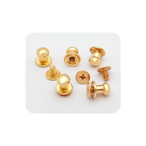 Premium Gold Chicago Button Studs 6mm Round Head badass leather screws and rivets, showing twelve alloy fasteners.