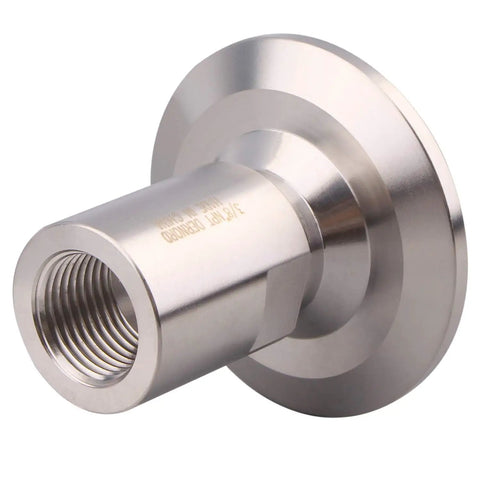 One And A Half Inch Tri Clamp To Three Eighths Inch FNPT Ferrule Sanitary Pipe Fitting Stainless Steel 304 close-up view