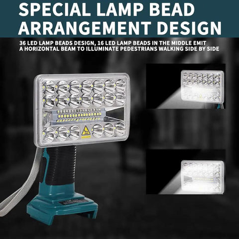 2000 Lumen LED Work Light For 18V LXT Battery showing unique lamp bead arrangement for wide beam coverage