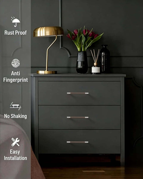 Dresser with 10 Pack 3 Inch Brown And Satin Nickel Cabinet Pulls With Knurled Grip Coffee Silver Two Tone Handles installed