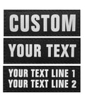 Solid Build Custom Tactical Patches Two Piece Set Personalized Name Hook Loop Tabs, black fabric, custom text design.