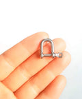 Stainless Steel Mini D Shaped Bow Shackle 3mm For Paracord Jewelry And Marine Tackle Saltwater Ready AISI 316, shown in hand, silver finish