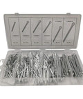 555 Piece R Clip Spring Indexing Pin Kit With Cotter Pins For Industrial Assembly Line And Field Service Ops, Electroplated Steel Construction, Wide Range Sizes From 3/32 To 3/8, Built Tough, Ready For Machinery, Automotive, And DIY Projects.
