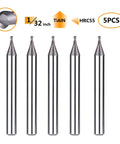 Five carbide ball-nose end mills with TiAlN coating, 1/32" diameter and 1/8" shank