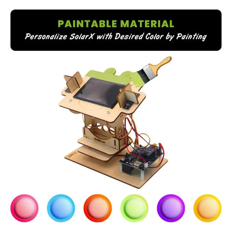 Sun Tracking Solar Panel DIY Kit With Arduino Nano Educational Sun Tracker System and Electronic Components Coding Kit for Learning Renewable Energy for Home Projects, wooden painted model