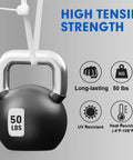 Heavy Duty 8 Inch Nylon Cable Ties, 1200 Pack, Self Locking White Plastic Wire Ties With 50Lb Tensile Strength in use holding kettlebell.