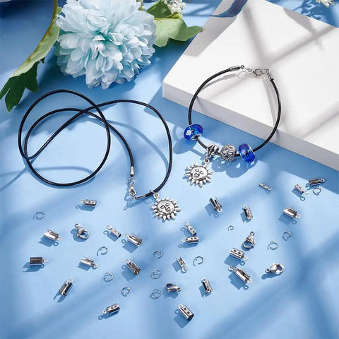 All In One Jewelry Making Kit With 304 Stainless Steel Findings 200 Fold Over Crimp Cord Ends 200 Jump Rings 50 Lobster Clasps