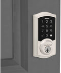 Keyless Entry SmartCode Touchpad Electronic Deadbolt With SmartKey, Satin Nickel Finish, Single Cylinder Door Lock on door