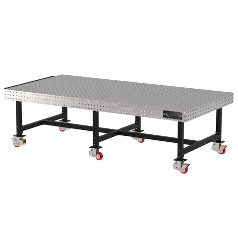 Heavy Duty Steel Welding Fixture Table With Sturdy Carry Handle And Precision Laser Cut Slots Rock Solid Locking Casters, 120x60x36 inches.