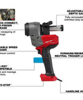 Milwaukee M18 Cordless Cable Stripper Bare Tool with adjustable depth gauge and variable speed trigger, side view.
