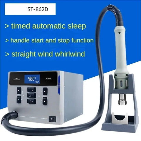 Front view of High-Power 1000W Hot Air Soldering Station With 100 to 480 C Range, 120 L Min Airflow, Brushless Fan, Lead-Free