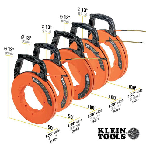 Non Conductive Fiberglass Fish Tape For Electricians, Heavy Duty 50 Foot 3 16 Inch Wire Puller With Steel Leader in various sizes