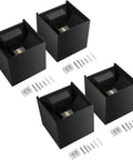 Tweakable 20W Black Square LED Outdoor Wall Sconces with Adjustable Up Down Lighting 6500K Cool White IP65 Four Pack with screws