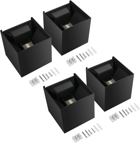 Tweakable 20W Black Square LED Outdoor Wall Sconces with Adjustable Up Down Lighting 6500K Cool White IP65 Four Pack with screws