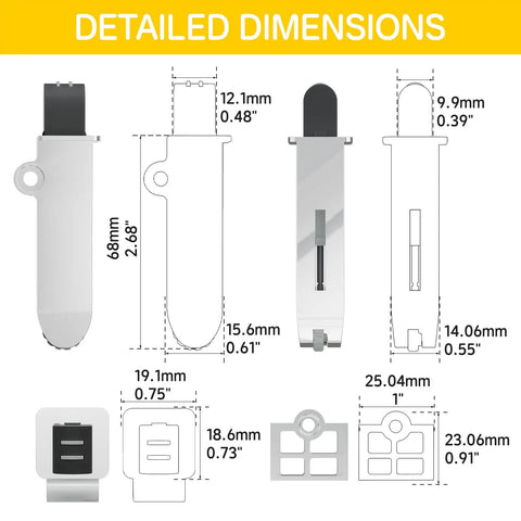 5 Pack Soft Close Cabinet Dampers For Overlay, Face Frame, And Frameless Hinges, Easy Side Mount Install, Smooth Slow Closing, Hidden Concealed Mechanism, 35N Door Buffer Replacement Hardware For Cabinets. Detailed dimensions