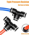 Push To Connect One Quarter Inch Pneumatic Fittings Kit With Tee Union And T Shaped Quick Connect Air Hose Fittings Black Plastic