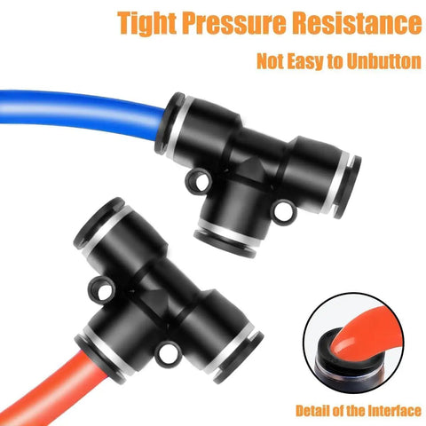 Push To Connect One Quarter Inch Pneumatic Fittings Kit With Tee Union And T Shaped Quick Connect Air Hose Fittings Black Plastic