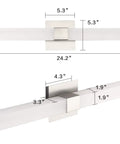 Front and side view dimensions of LED Bathroom Vanity Light 24 Inch Brushed Nickel Modern Fixture Over Mirror 6000K Cool White Daylight