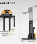 Product size diagram for Top Tier Built Like A Tank Lithium Electric Pallet Stacker 3300 Pound Capacity 130 Inch High Reach Lift.