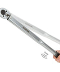 Half Inch Drive Micrometer Torque Wrench With 25 To 250 Foot Pound Range, Audible Click When You Hit The Target shown in use