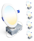 4 Pack 6 Inch LED Recessed Light Set Dimmable 3CCT Tunable 3000K-5000K, 1200LM High Brightness, showing adjustable brightness levels
