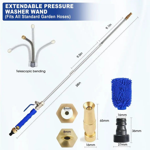 39 Inch High Pressure Power Washer Wand For Garden Hose With Flexible Jet Nozzle, 3 Spray Tips, Gutter Cleaner And Car Wash Attachment