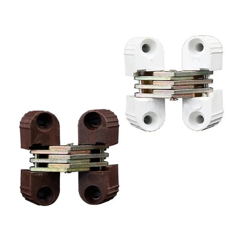 Six Pack Concealed Barrel Cross Hinges For Folding Doors And Furniture Invisible Hinge Hardware in brown and white finish