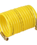 Coiled Nylon Air Hose With Brass 1/4 Inch NPT Fittings, Anti Corrosion And Abrasion Resistant, 12 Feet, Lightweight Flexible Air Line, yellow