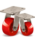 Built Tough 4 By 2 Inch Stainless Steel Swivel Casters Featuring Durable Polyurethane Wheels for smooth movement.