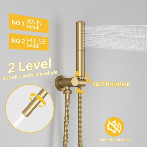 Fresh Gold Shower System Featuring A 10 Inch Rain Showerhead And 2 In 1 Handheld Sprayer, Wall Mounted Bathroom Faucet Kit With High Pressure Flow And Tough Brass Build For A Sweet Home Makeover
