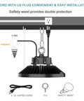 Beefy 200W High Bay LED Light Dimmable 1 To 10V 30000 Lumen 5000K Bright White showing dimmer and installation accessories