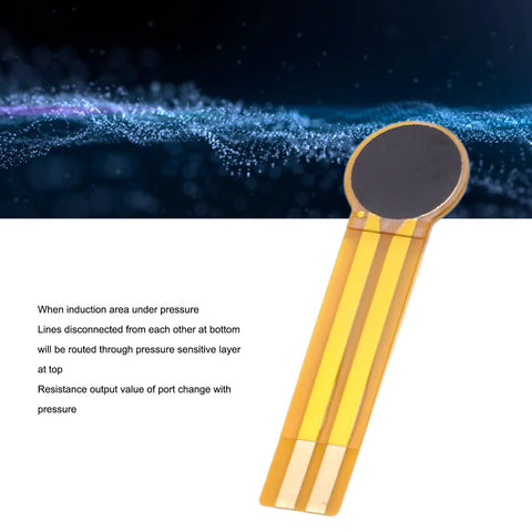 FLEXMAN thin-film pressure sensor with circular top disk on flexible yellow film and gold conductive traces