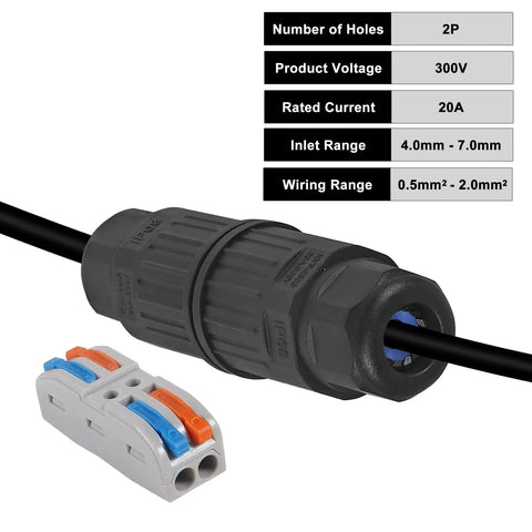 IP68 Outdoor Waterproof Junction Box For 2 Way Cable Connector Quick Screwless Installation External Sleeve Coupler For AWG 28 To 12 Wires