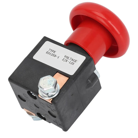 Heavy Duty Metal Emergency Stop Switch With Latching Design For Electric Forklifts And Pallet Cars Fast Cutoff Push Button 125A DC80V close-up