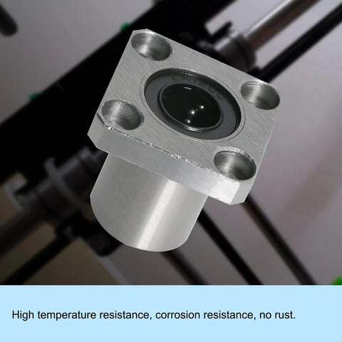 Heavy Duty Square Flange Linear Ball Bearing, ID 12mm OD 21mm, Sae 52100 Carbon Steel With Quad Ball Setup close-up view.