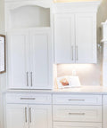 White kitchen cabinets with Matte Black Cabinet Pulls 5 Pack 128mm Upgrade Your Space With Rugged Durable Kitchen Drawer Handles
