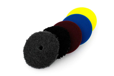 Buff and Shine Reflection Artist 6 Inch Buffing Kit With Five Uro Line Pads including Grey Uro Wool Blend, colorful pads stacked