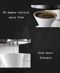 Kickstart Your Daily Grind With This Smart Automatic Coffee Maker Featuring Precise Temp Control Warm Base And Brushed Stainless Steel Body For Zero Fuss Brewing Vibes At Home showing 90 degree vertical water flow into a coffee cup.