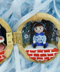 Miniature doll scene inside a jewelry box with 500Pcs Small Brass Antique Mini Hinges with Screws and Screwdriver for DIY Projects.