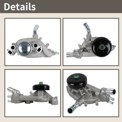 Top Tier Heavy Duty Water Pump With Coolant Thermostat And Gasket Set For Cadillac Escalade Chevy Silverado Tahoe Avalanche Suburban Trailblazer 2000 To 2006, showcased from multiple angles.