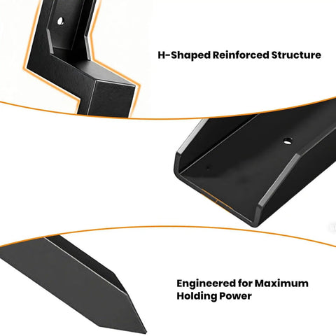 H-shaped reinforced steel anchor from Heavy Duty Steel Fence Post Anchor Kit with 12 ground spikes for maximum stability.