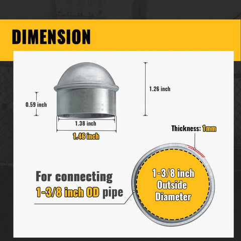 Dimensions of Heavy Duty Galvanized Fence Post Cap For One And Three Eighths Inch Posts Built To Last Chain Link Fence Parts Rustproof