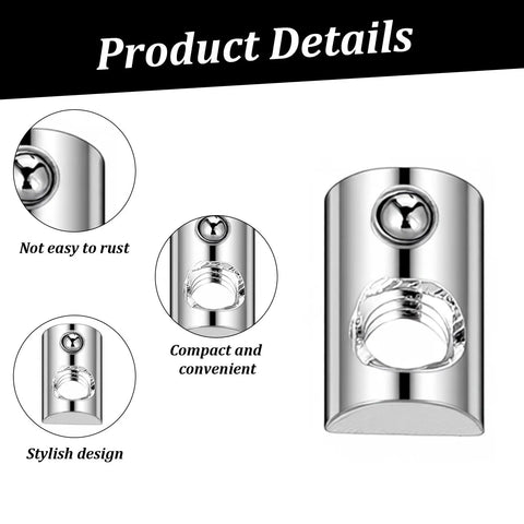 Product details of Twenty Pack 1/4-20 T Slot Nuts With Ball Spring For 10 Series Aluminum Extrusion Rails, silver plated finish.