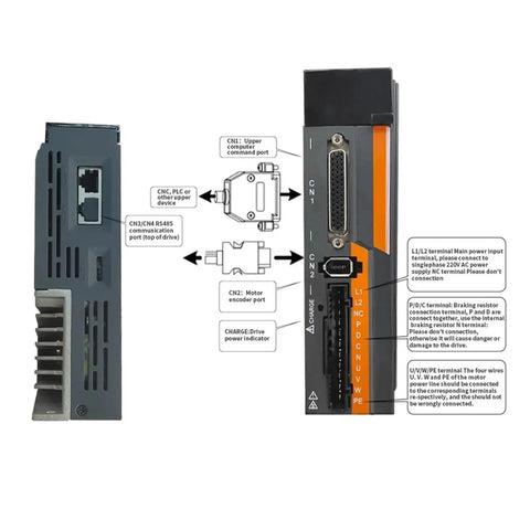 Rock Solid Ac Servo Motor With Complete Drive Kit 400 Watt showing connection ports and wiring diagrams for CNC setup.